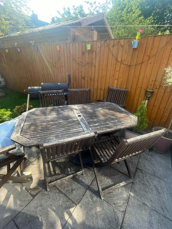 wooden garden table and chairs